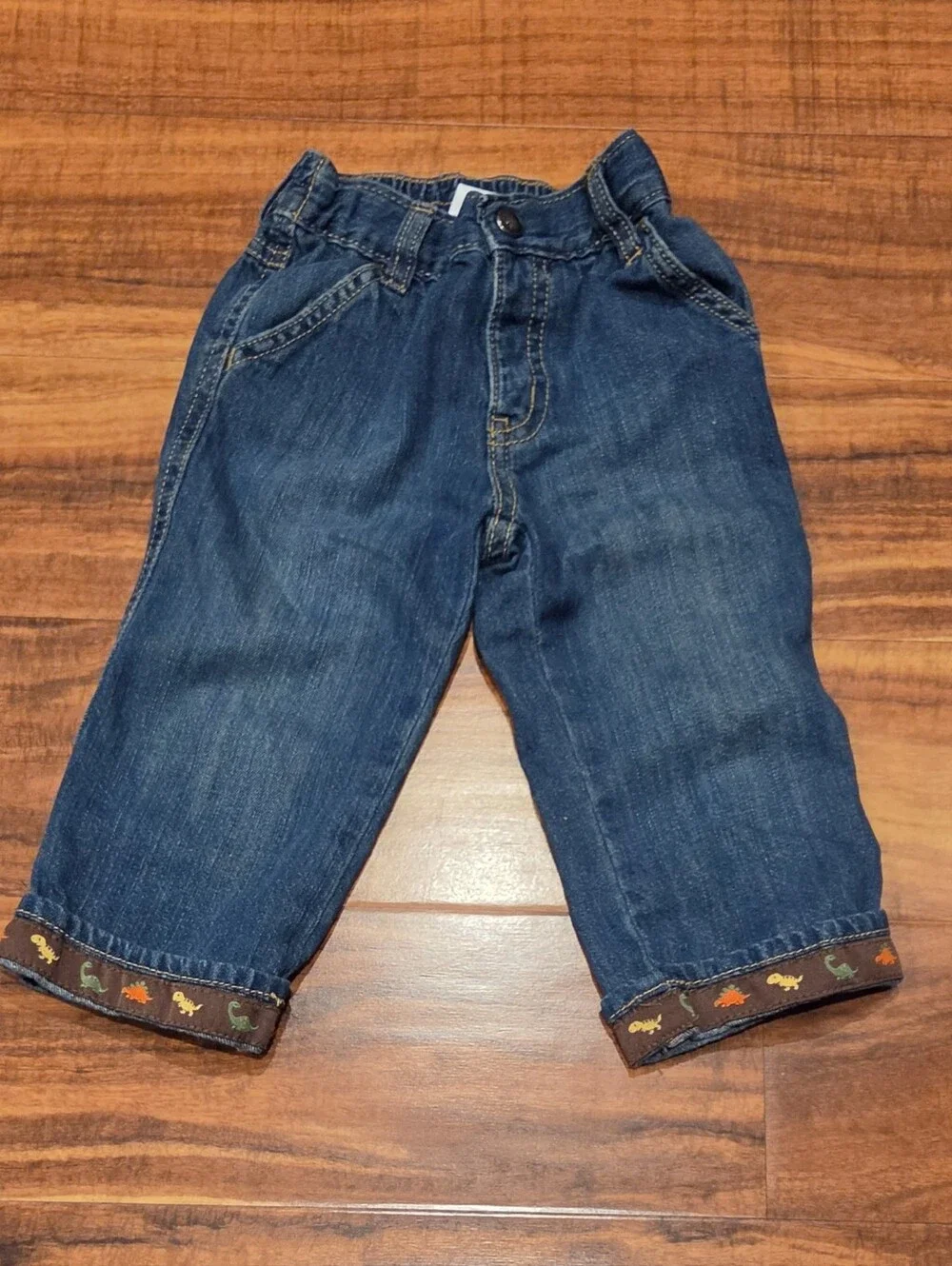Gymboree EUC 18-24 Month Green/Orange/Brown Striped Bodysuit, Dino Jeans & Socks